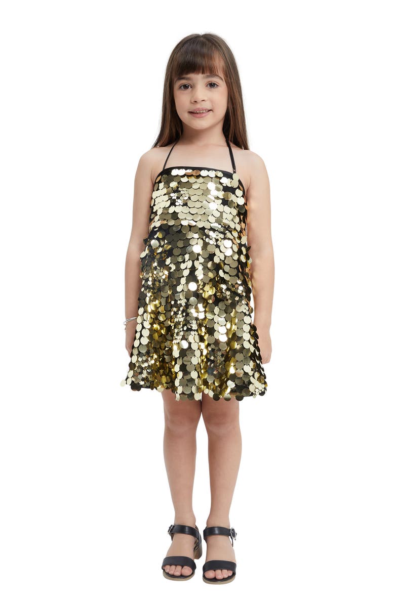 Bardot Junior Kids' Paillette Halter Neck Party Dress, Alternate, color, 