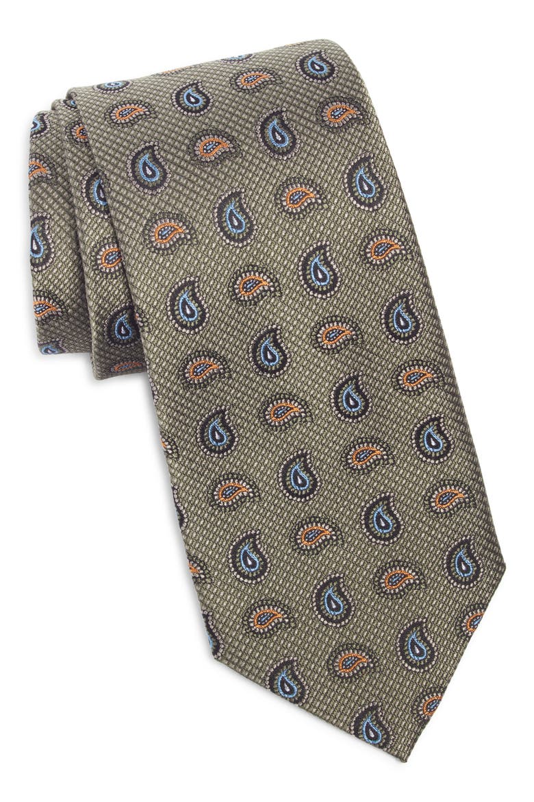 Paisley Silk Tie, Main, color, GREEN