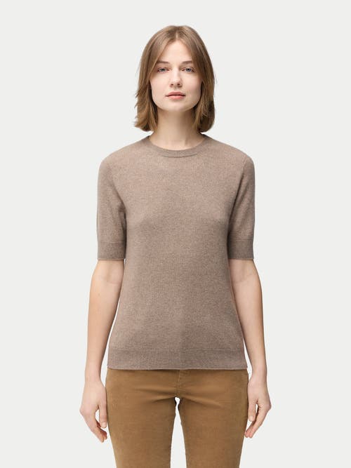Gobi Mongolian Cashmere Organic Color Crew Neck Cashmere Top In Brown