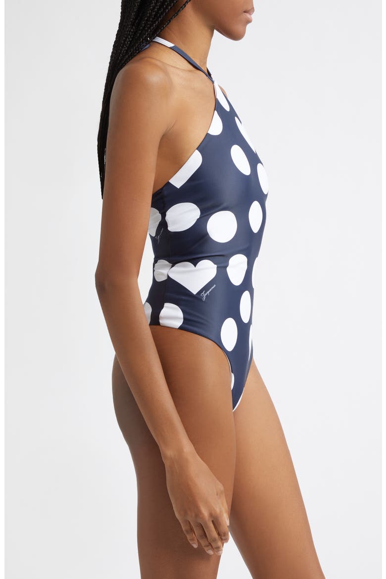 Le Bastide One-Piece Halter Swimsuit, Alternate, color, PRINT DOTS HEART NAVY