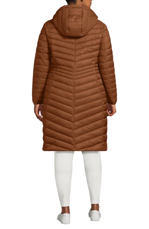 Lands' End Ultralight Packable Long Down Coat In Brown