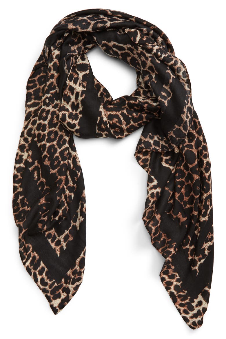 Leopard Print Scarf, Alternate, color, BROWN MULTI