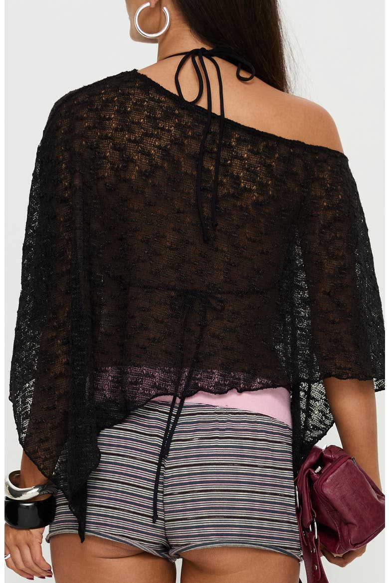 Nelinda Sheer One-Shoulder Poncho, Alternate, color, BLACK