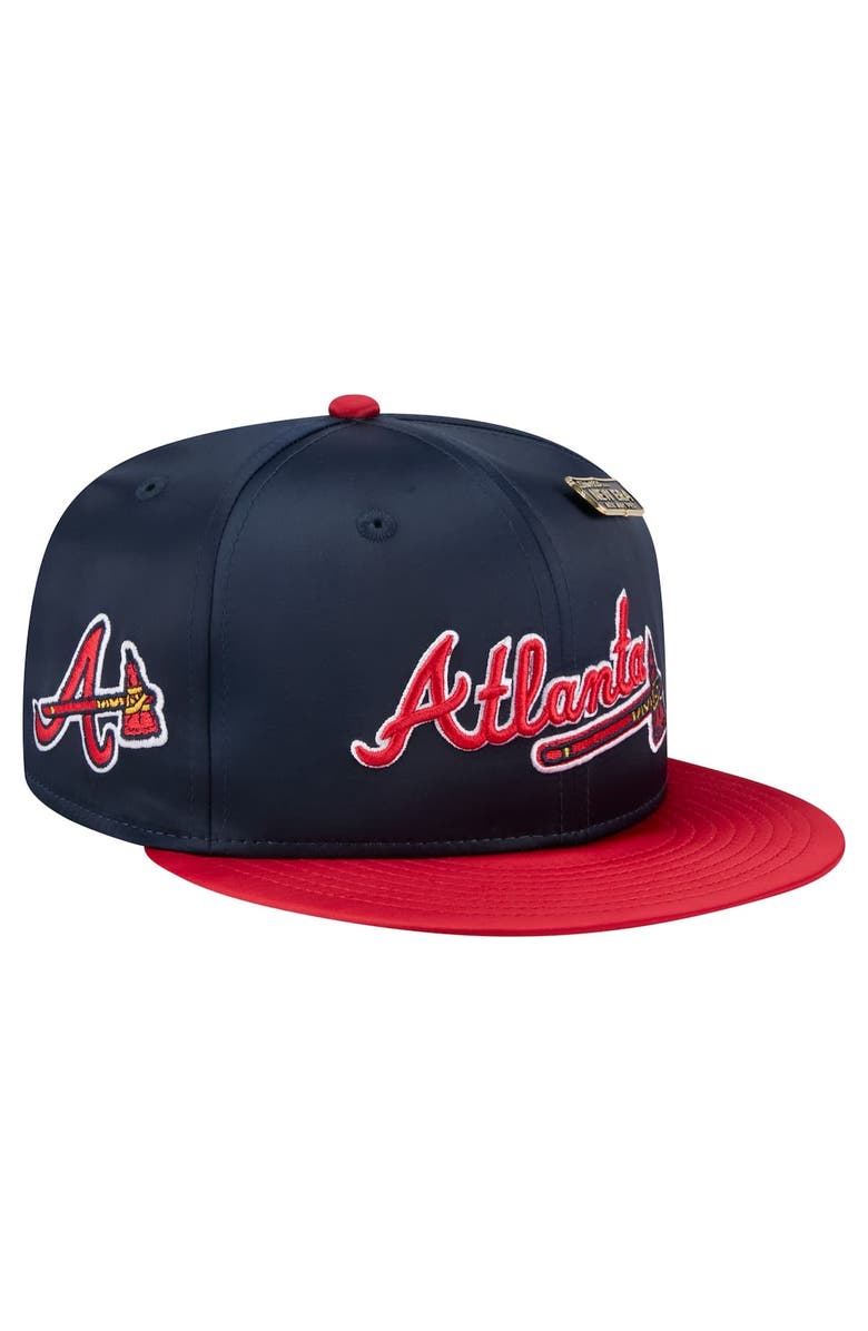 New Era Men's New Era Navy/Red Atlanta Braves Satin 59FIFTY Fitted Hat, Main, color, 