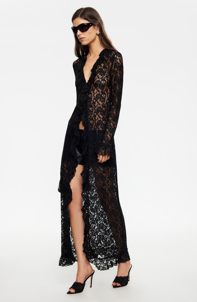 LIONESS Long Nights Lace Maxi Dress, Alternate, color, Noir
