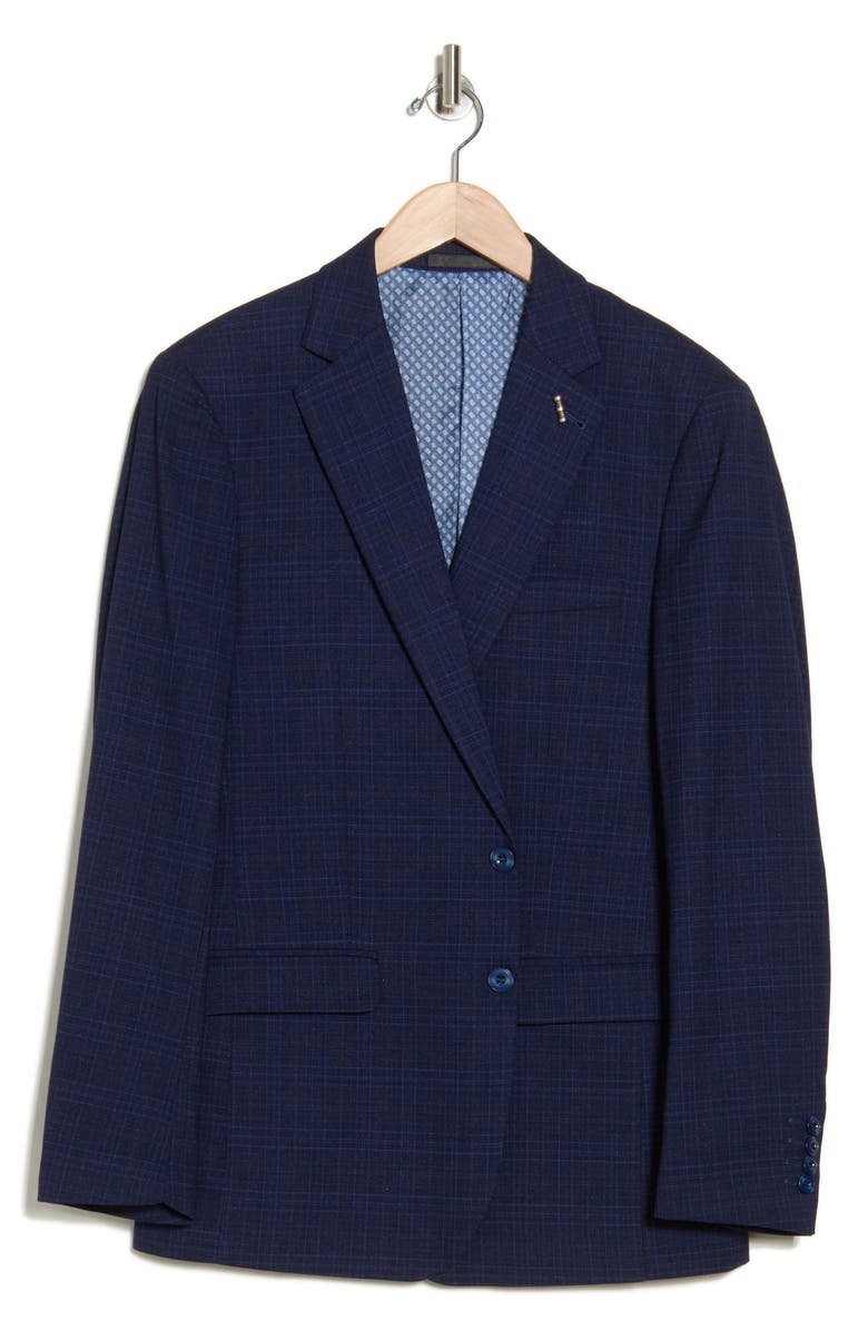 Tahari Slim Fit Plaid Blazer, Alternate, color, Navy