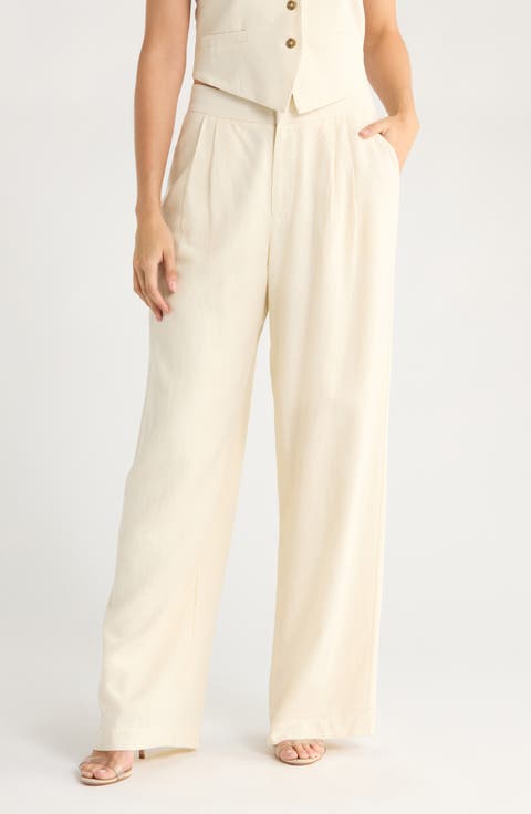 Wide Leg Linen Blend Pants