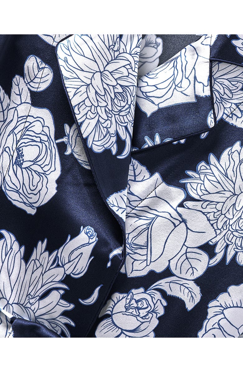 Petite Plume Floral Mulberry Silk Robe, Alternate, color, Navy