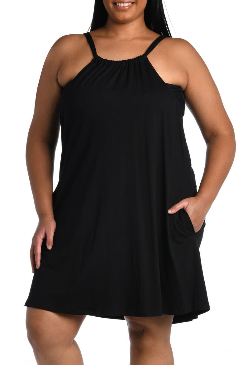 Halter Neck Cover-Up Dress, Main, color, BLACK