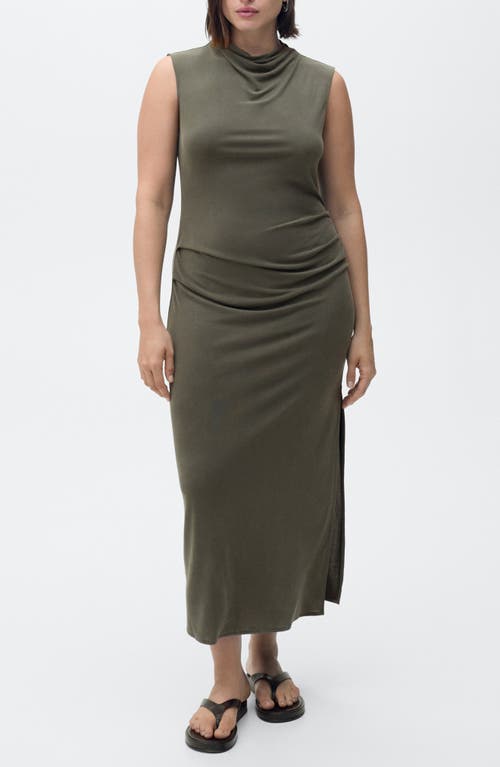 Mango Draped Sleeveless Modal Blend Maxi Dress In Green