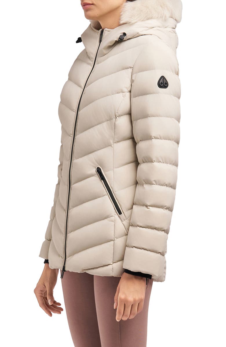 Moose Knuckles Roselawn 5 Water Repellent 800 Fill Power Down Puffer Jacket with Genuine Shearling Trim, Alternate, color, Alabaster W/ Alabaster Sh