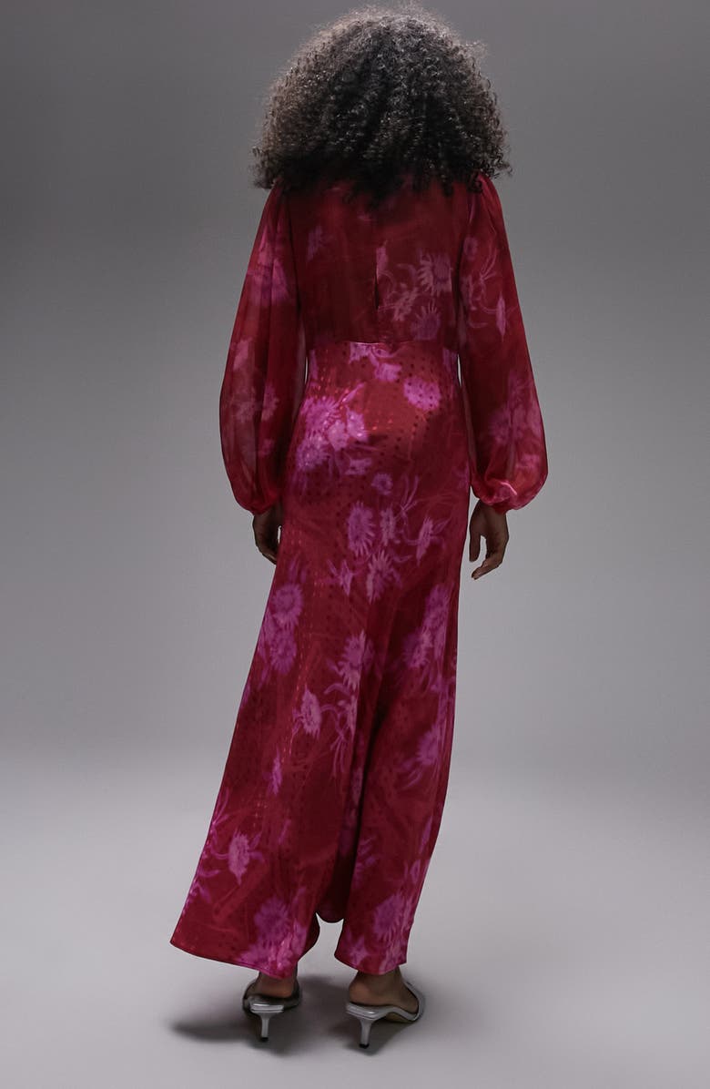 Topshop Floral Jacquard Dot Long Sleeve Dress, Alternate, color, 