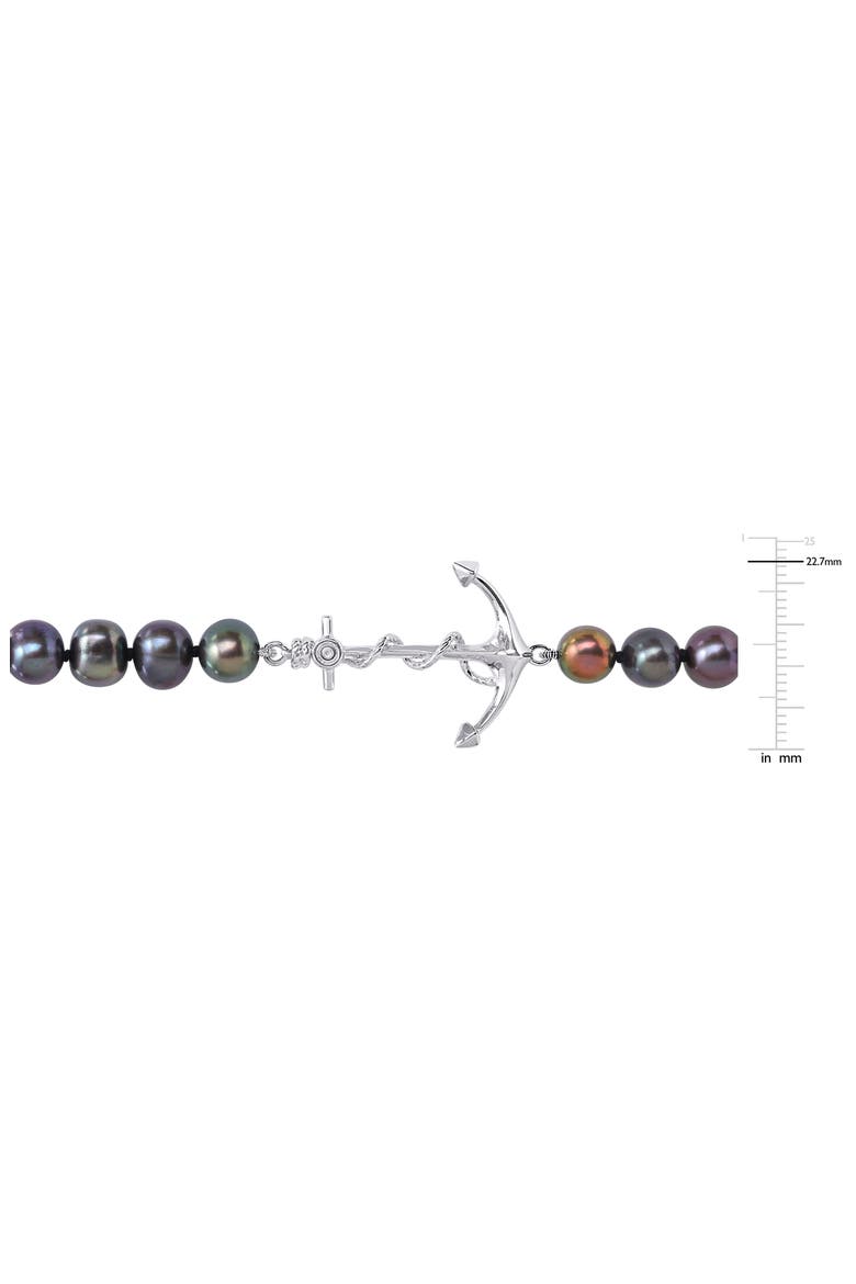 Men's Cultured Freshwater Pearl Black Diamond Crown Pendant Necklace - 0.36ct., Alternate, color, BLACK