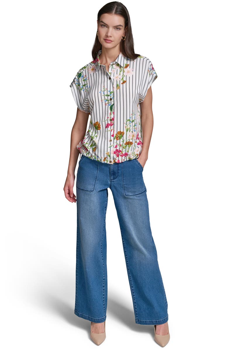 KARL LAGERFELD PARIS Floral & Stripe Button-Up Shirt, Alternate, color,