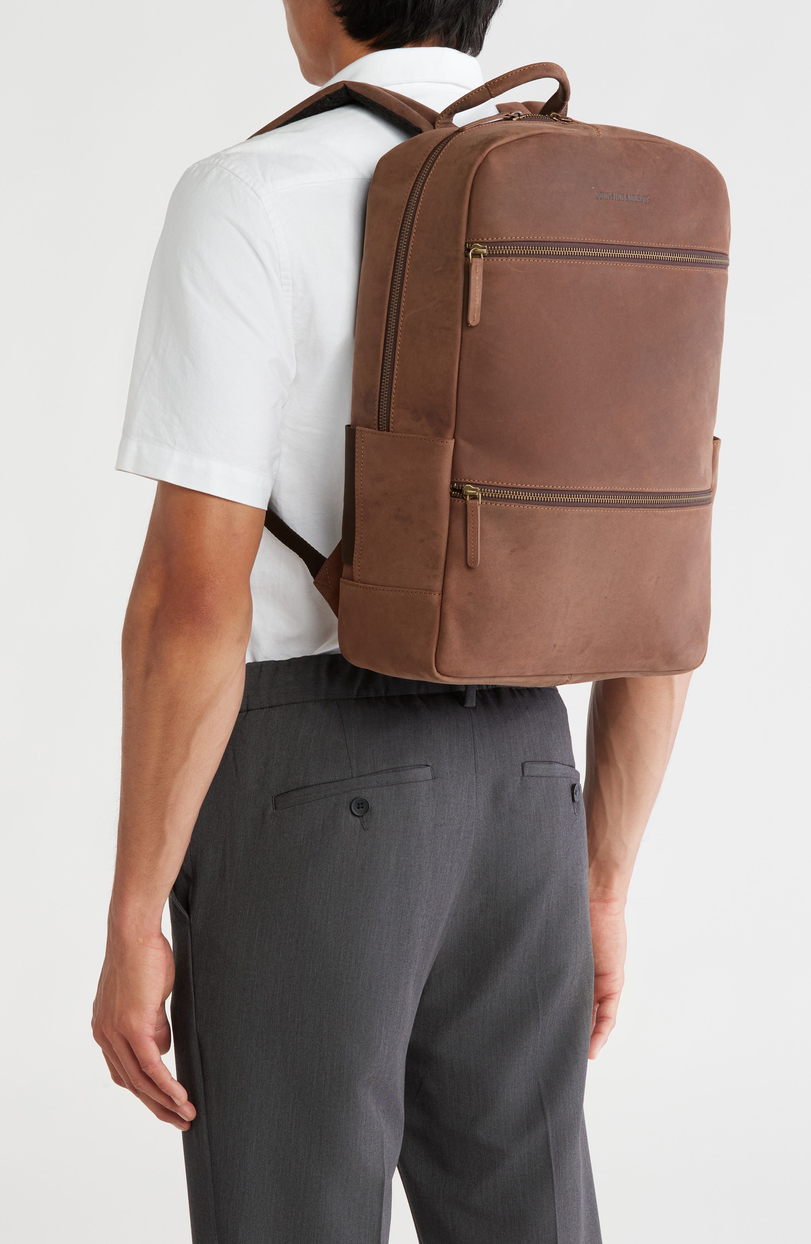 Johnston & Murphy Oil Tanned Leather Backpack, Alternate, color, Oil Tan