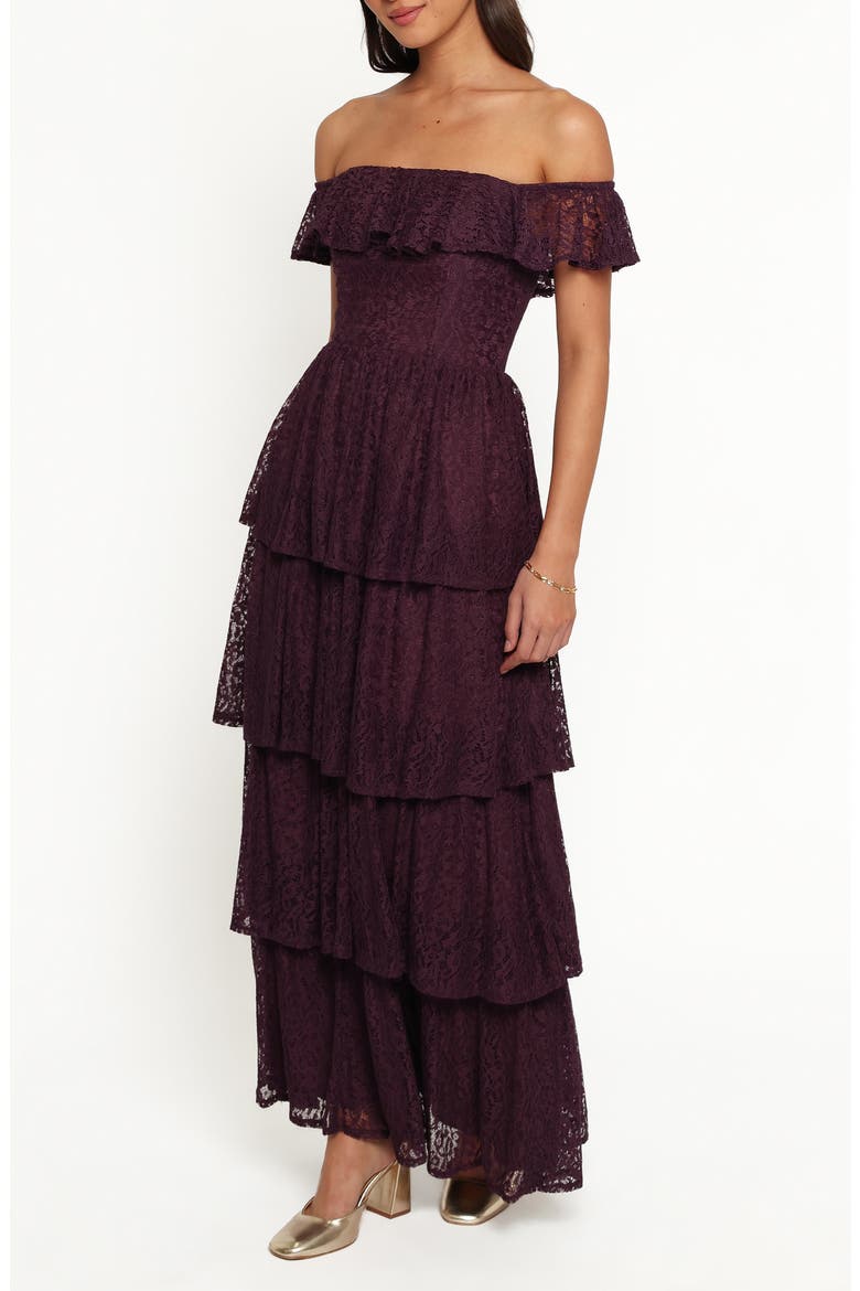 Miravelle Off the Shoulder Lace Maxi Dress, Alternate, color, PLUM LACE