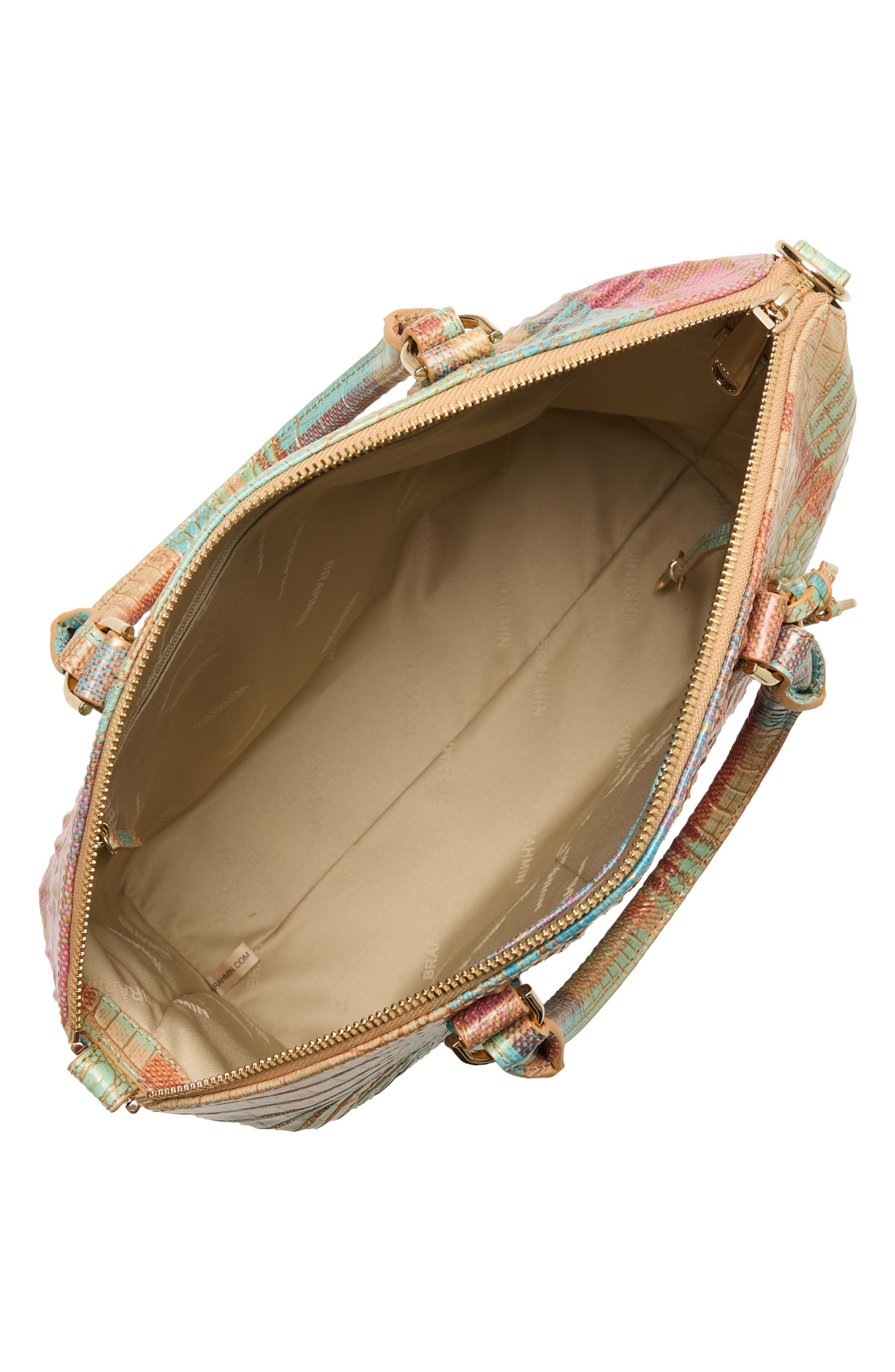 Brahmin Large Duxbury Plaid Croc Embossed Leather Satchel, Alternate, color, Picnic