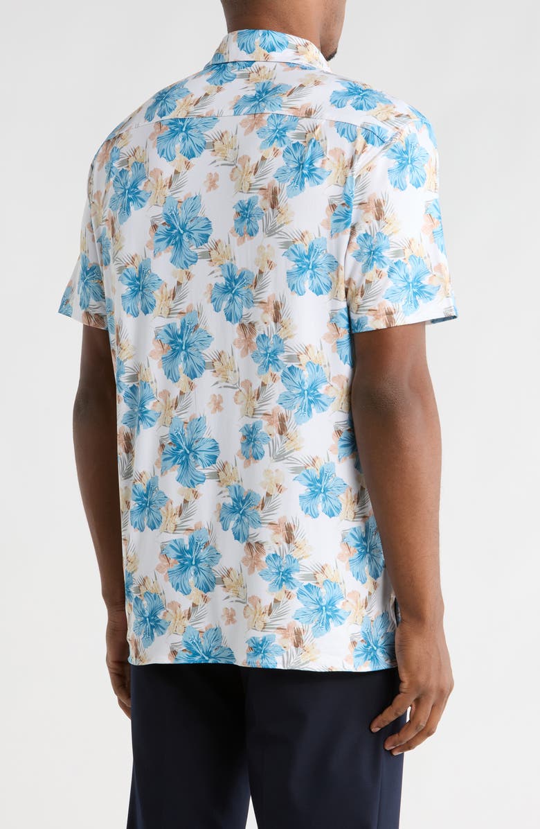 CONSTRUCT Hibiscus Short Sleeve Button-Up Shirt, Alternate, color, White