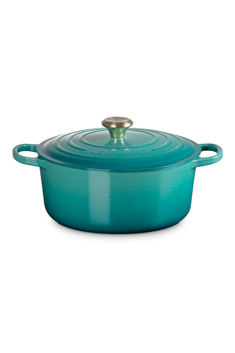 Signature 7.25-Quart Round Enamel Cast Iron Dutch Oven, Alternate, color, RIVIERA