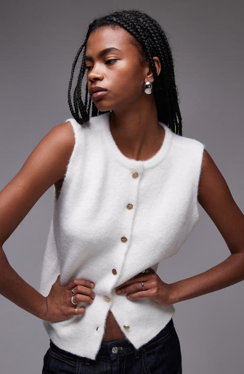 Knitted Tops Women's Tie Knit Vest Crochet Sleeveless Open Front