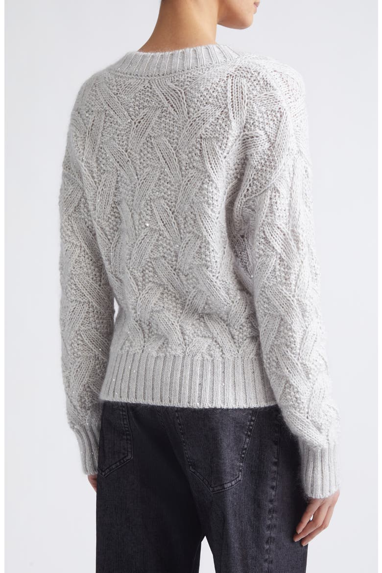 Cable Knit V-Neck Sweater, Alternate, color, 75 PEARL GRAY