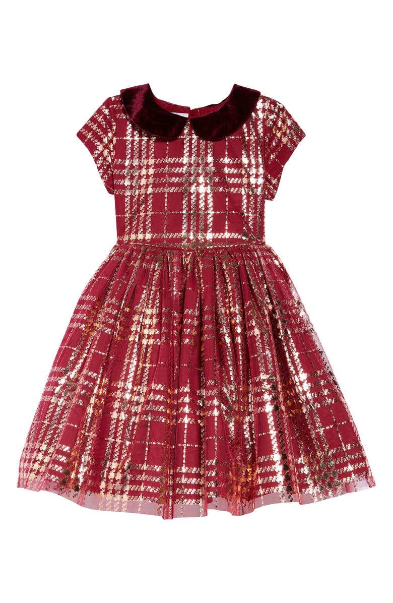 Pippa & Julie Kids' Metallic Plaid Dress, Main, color, 