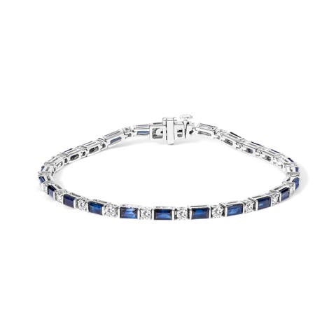 14K Gold 1 1/10 Cttw Diamond and Sapphire Link Tennis Bracelet
