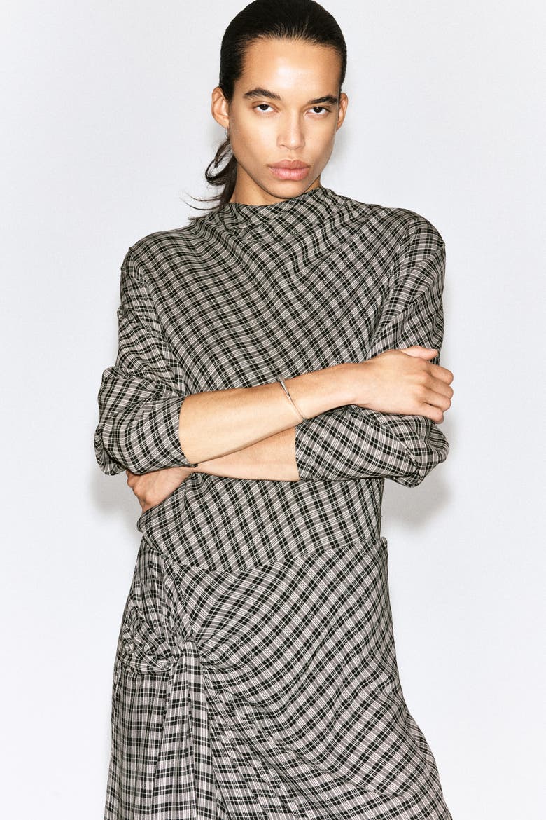 Draped Checked Midi Skirt, Alternate, color, GRAY / CHECKED
