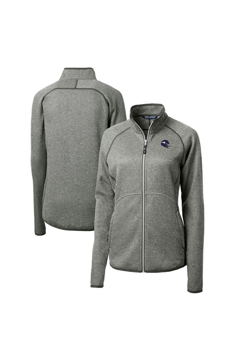 Women's Cutter & Buck  Heather Gray Minnesota Vikings Helmet Logo Mainsail Sweater-Knit Full-Zip Jacket, Main, color, Heather Gray