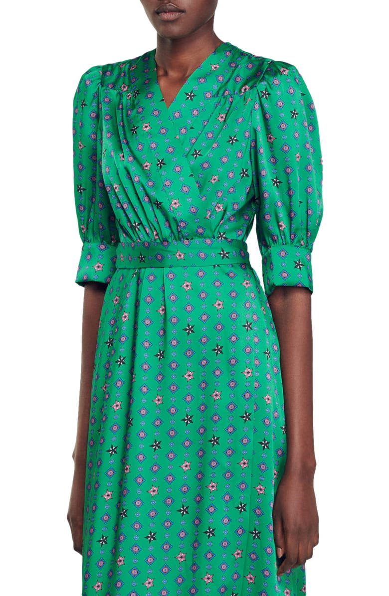 SANDRO Enrika Silk Faux Wrap Dress, Alternate, color, 