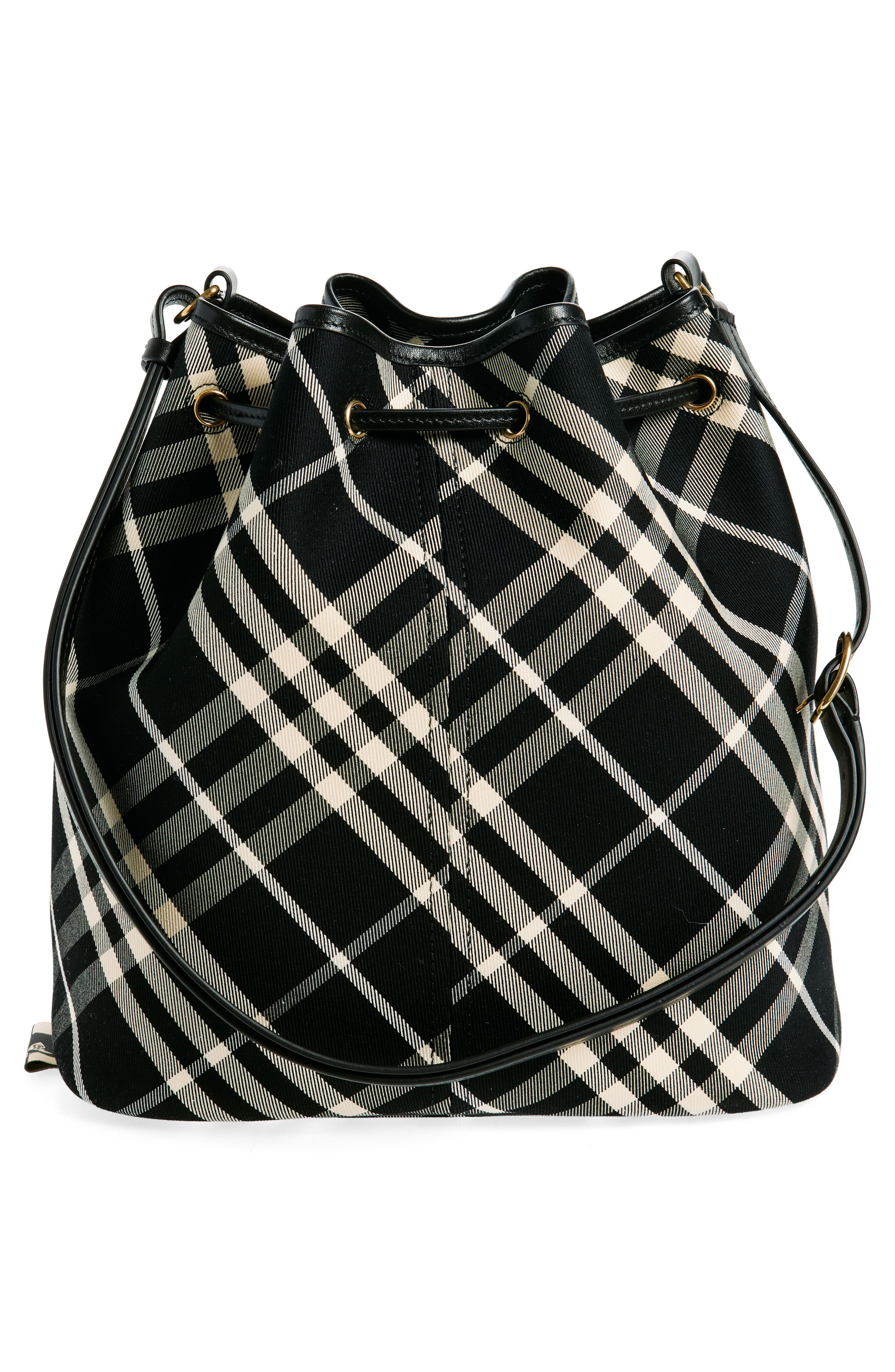 Burberry Medium Twill Drawstring Bucket Handbag, Alternate, color, 