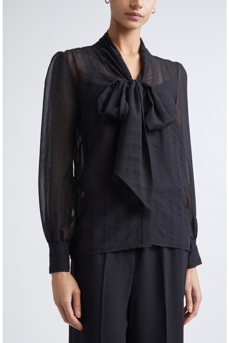 Shadow Stripe Crinkle Georgette Shirt, Alternate, color, BLACK