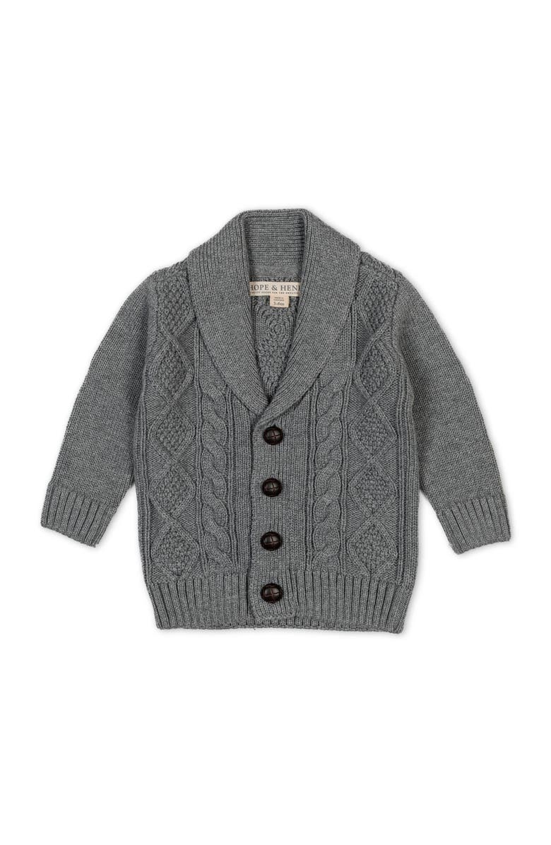 Hope & Henry Organic Shawl Collar Cable Sweater Cardigan, Main, color, Dark Gray Heather