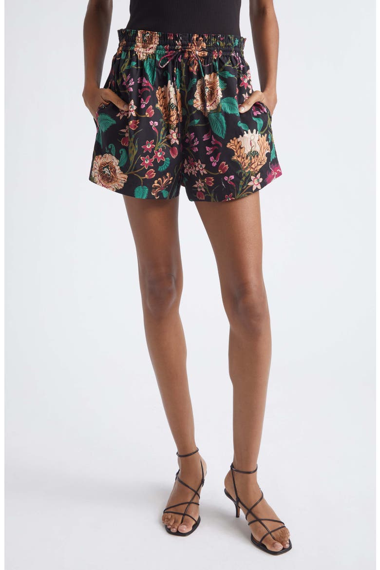 Marnie Floral Cotton Drawstring Shorts, Main, color, DAHLIA