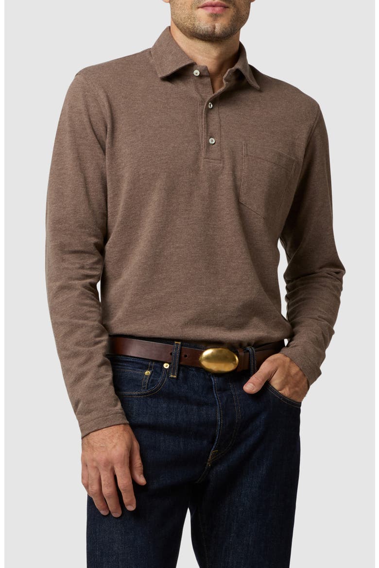 Pima Cotton Long Sleeve Polo, Main, color, HEATHER OAT PIQUE