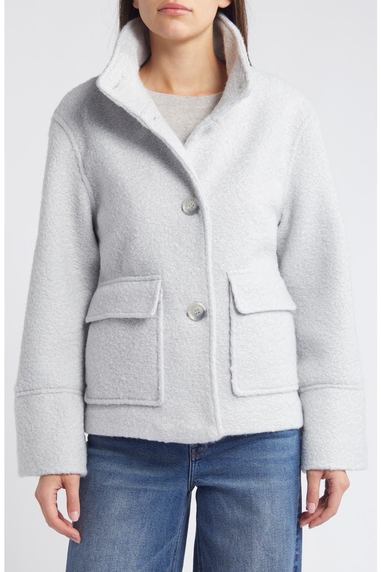Stand Collar Pressed Bouclé Jacket, Main, color, SILVER GREY