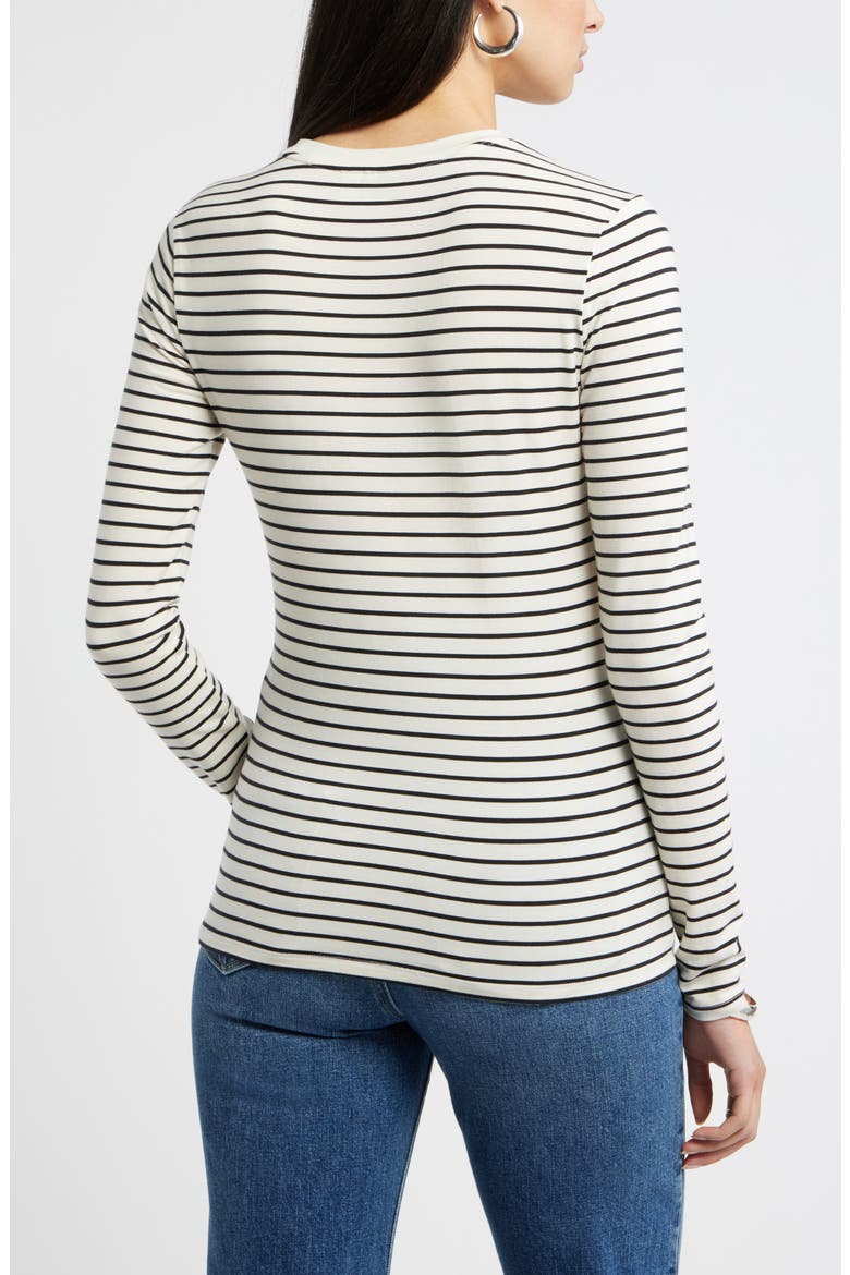 Long Sleeve Crewneck T-Shirt, Alternate, color, IVORY- BLACK TAY STRIPE