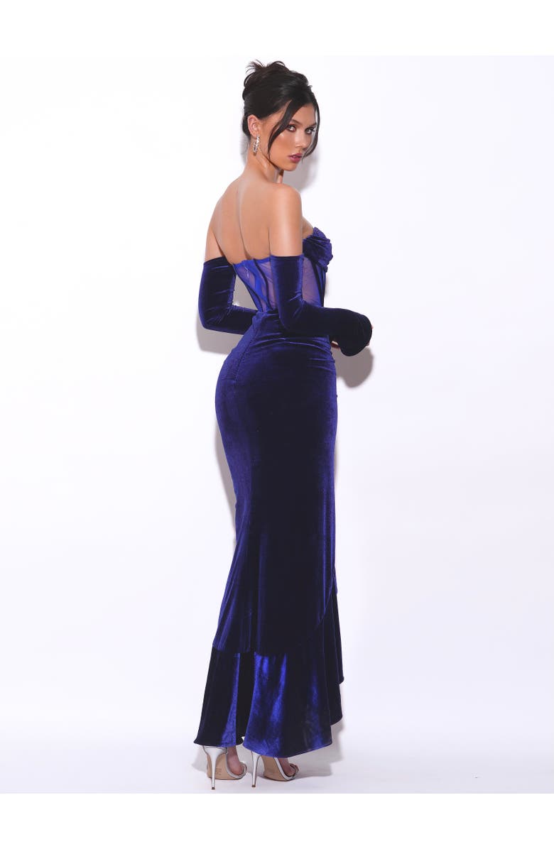 Miss Circle Taylee Long Sleeve Off Shoulder Corset Velvet Gown, Alternate, color, 