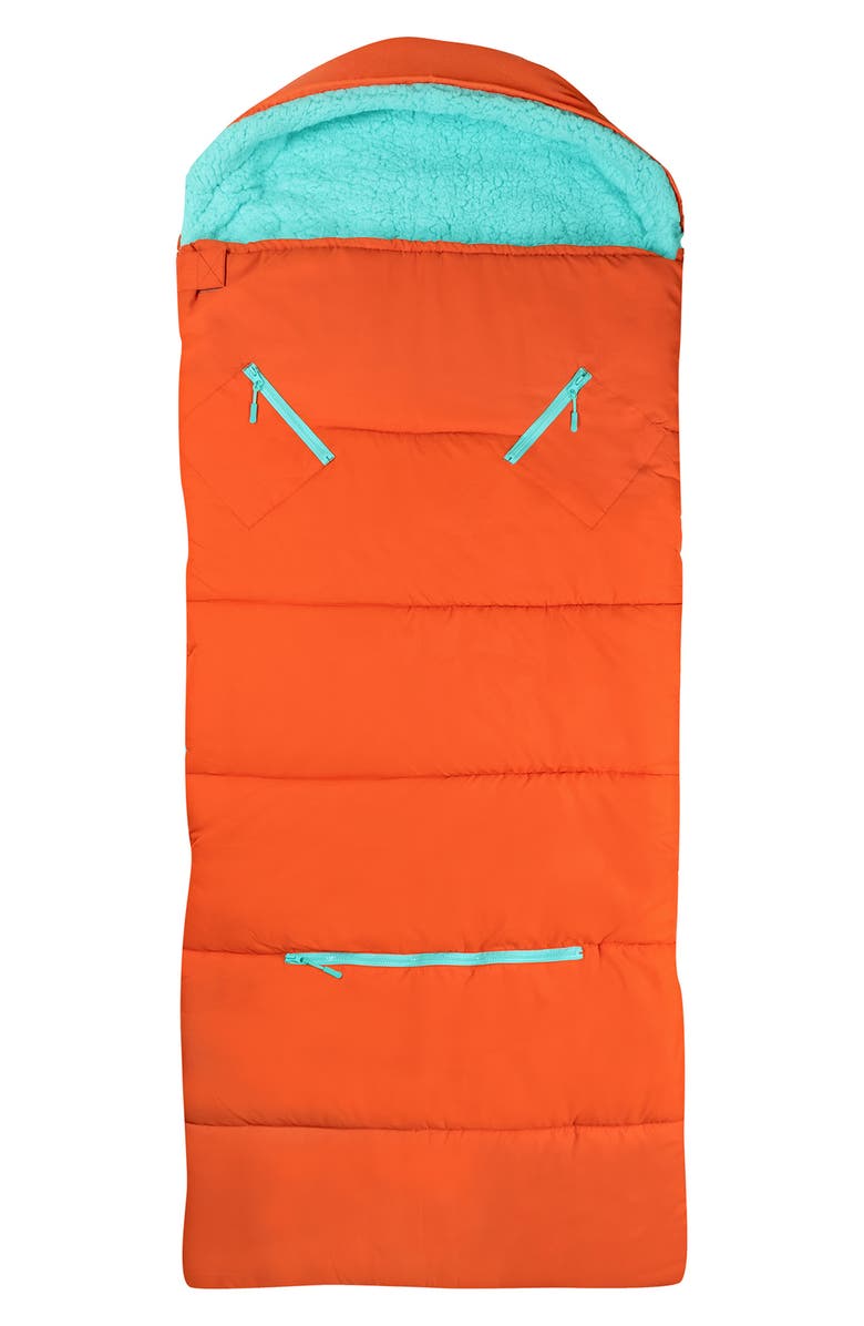 mimish Kids' Sleep-n-Pack Faux Shearling Lined Sleeping Bag Backpack, Alternate, color, Orange Oasis