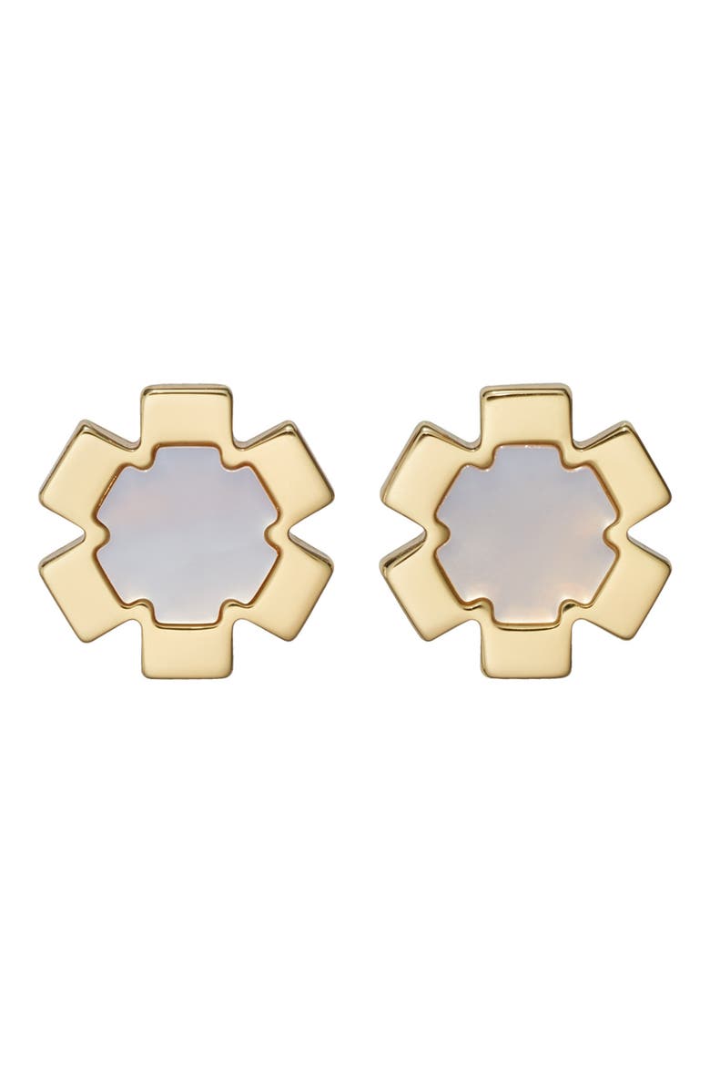 Forget Me Not Mother-of-Pearl Stud Earrings, Main, color, TORY GOLD / MOTHER OF PEARL