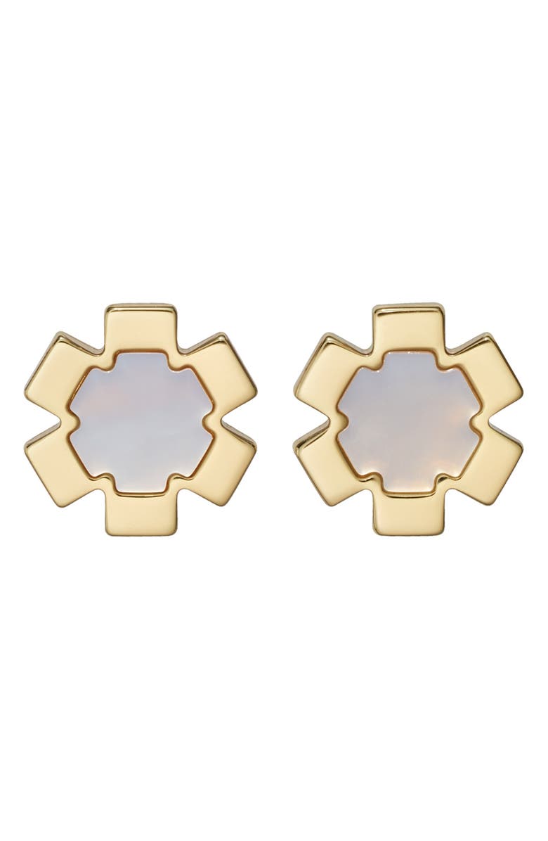 Tory Burch Forget Me Not Mother-of-Pearl Stud Earrings, Main, color, Tory Gold / Mother Of Pearl