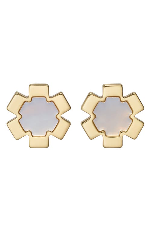 Tory Burch Mother-of-pearl Flower Stud Earrings In Gold