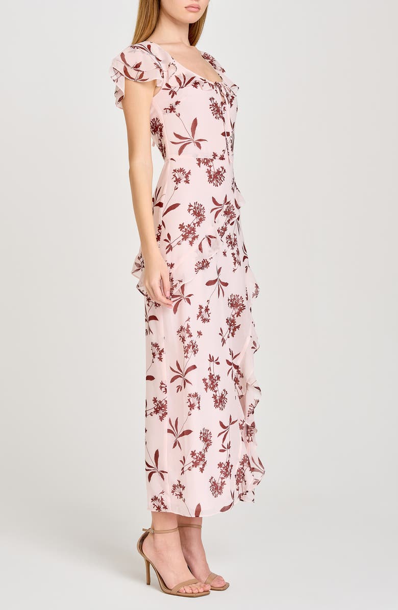 WAYF Violetta Floral Ruffle Sleeve Dress, Alternate, color, Baby Pink Floret