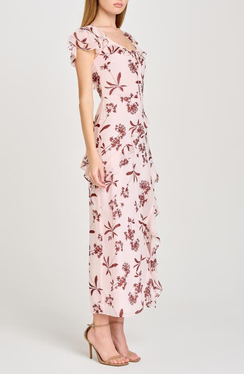 Shop Wayf Violetta Floral Ruffle Sleeve Dress In Baby Pink Floret
