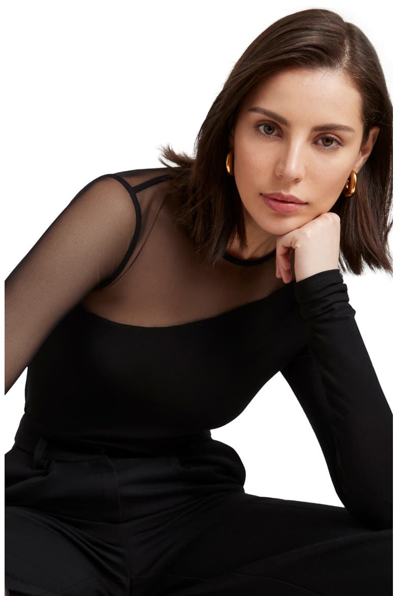Milo Long Sleeve Mesh & Jersey Top, Alternate, color, BLACK