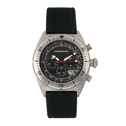 Morphic M53 Series Chronograph Fiber-weaved Leather-band Watch W/date In Silver/black