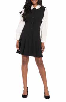 London Times Long Sleeve Twofer Scuba Fit & Flare Dress