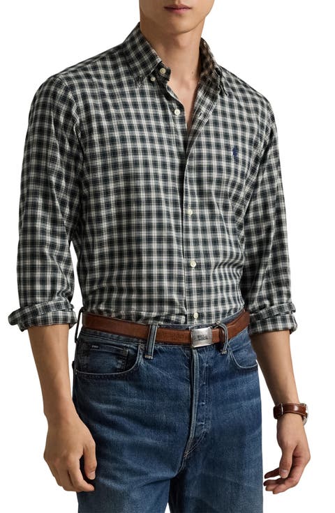 Classic Fit Gingham Sanded Twill Button-Down Shirt