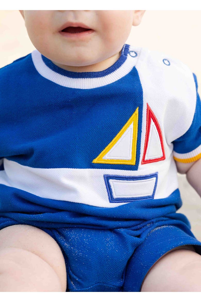 Pique Knit Shortall With Sailboat, Alternate, color, Royal / White