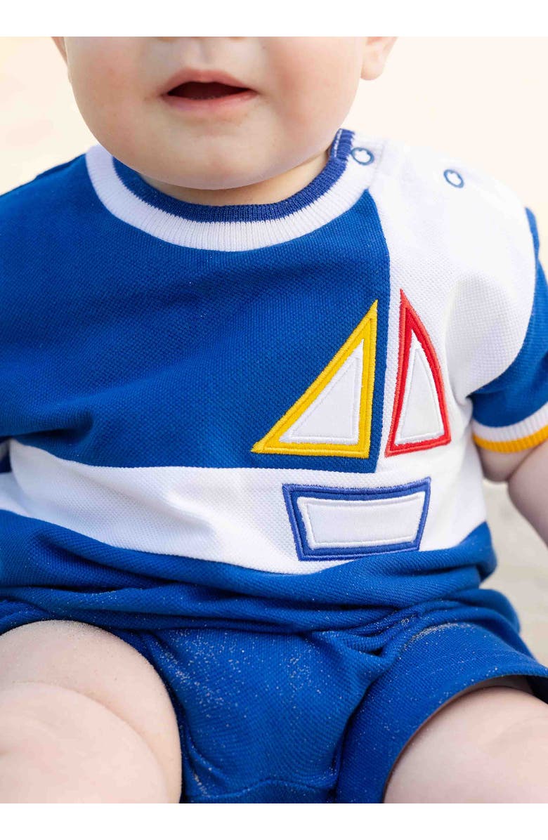 Florence Eiseman Pique Knit Shortall With Sailboat, Alternate, color, Royal / White